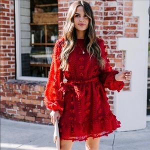 Red Vici balloon sleeve dress